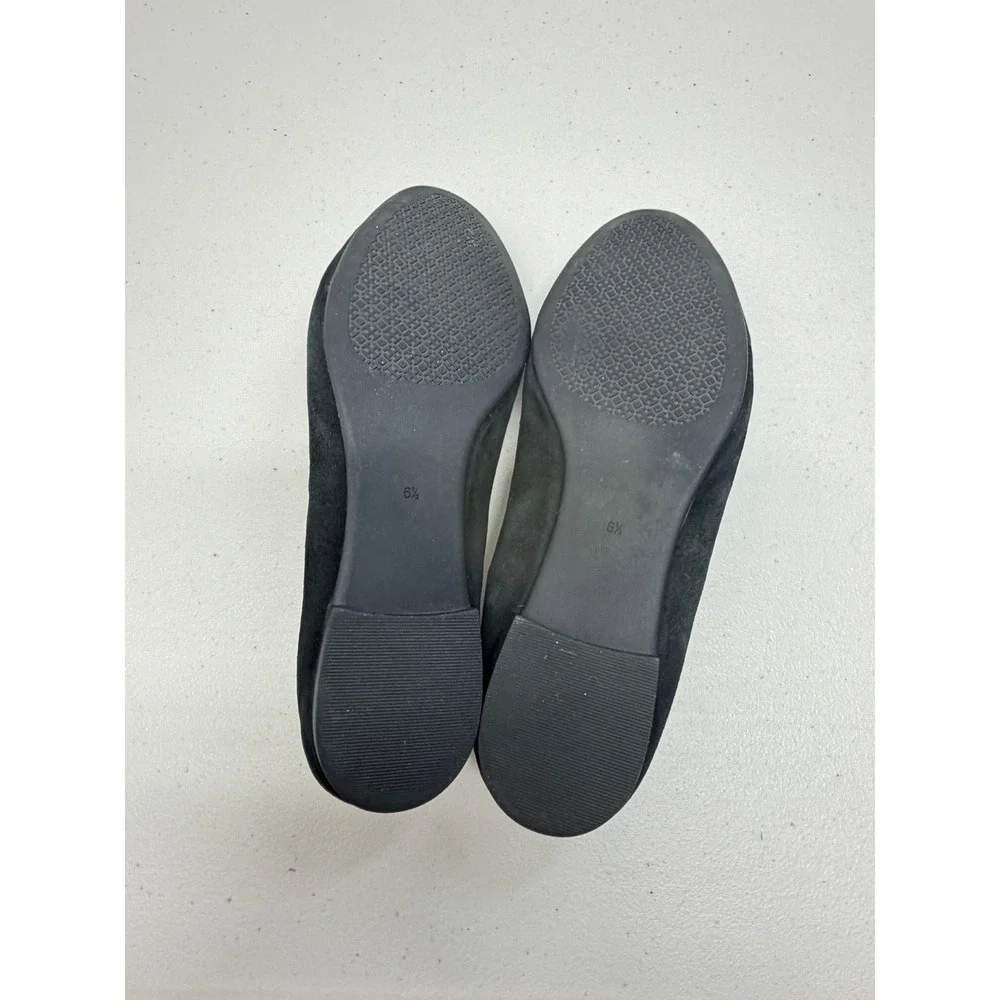 Tory Burch Reva Black Suede Embellished Crystal Logo Ballet Flats Shoes 6.5